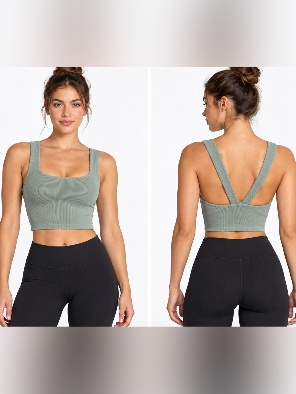 ALO Yoga Ribbed Scoop Sports Bra Crop in Sage